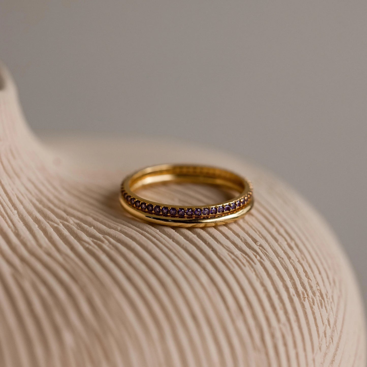 Birthstone Tennis Ring Set in 18K Gold