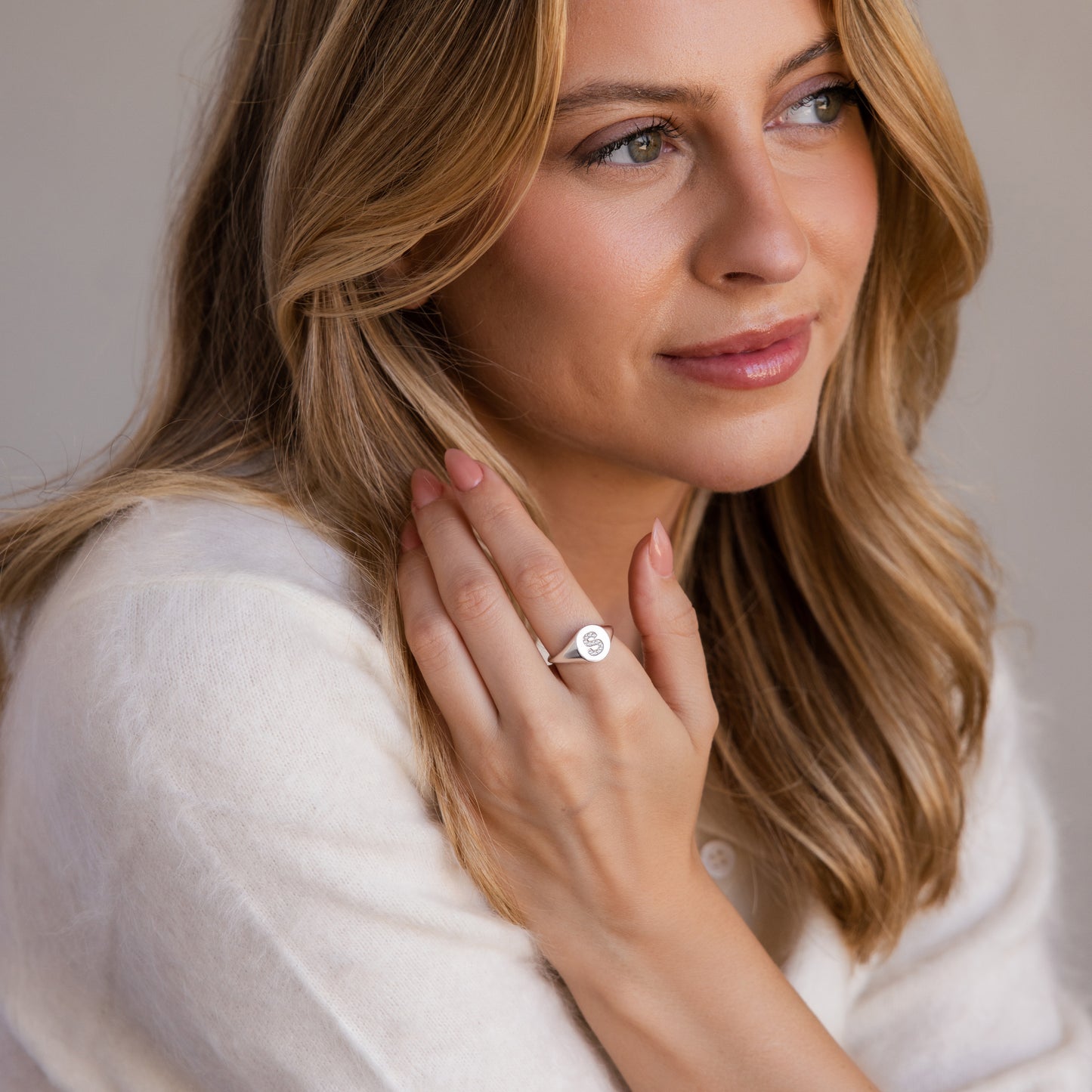Pave Initial Signet Ring
