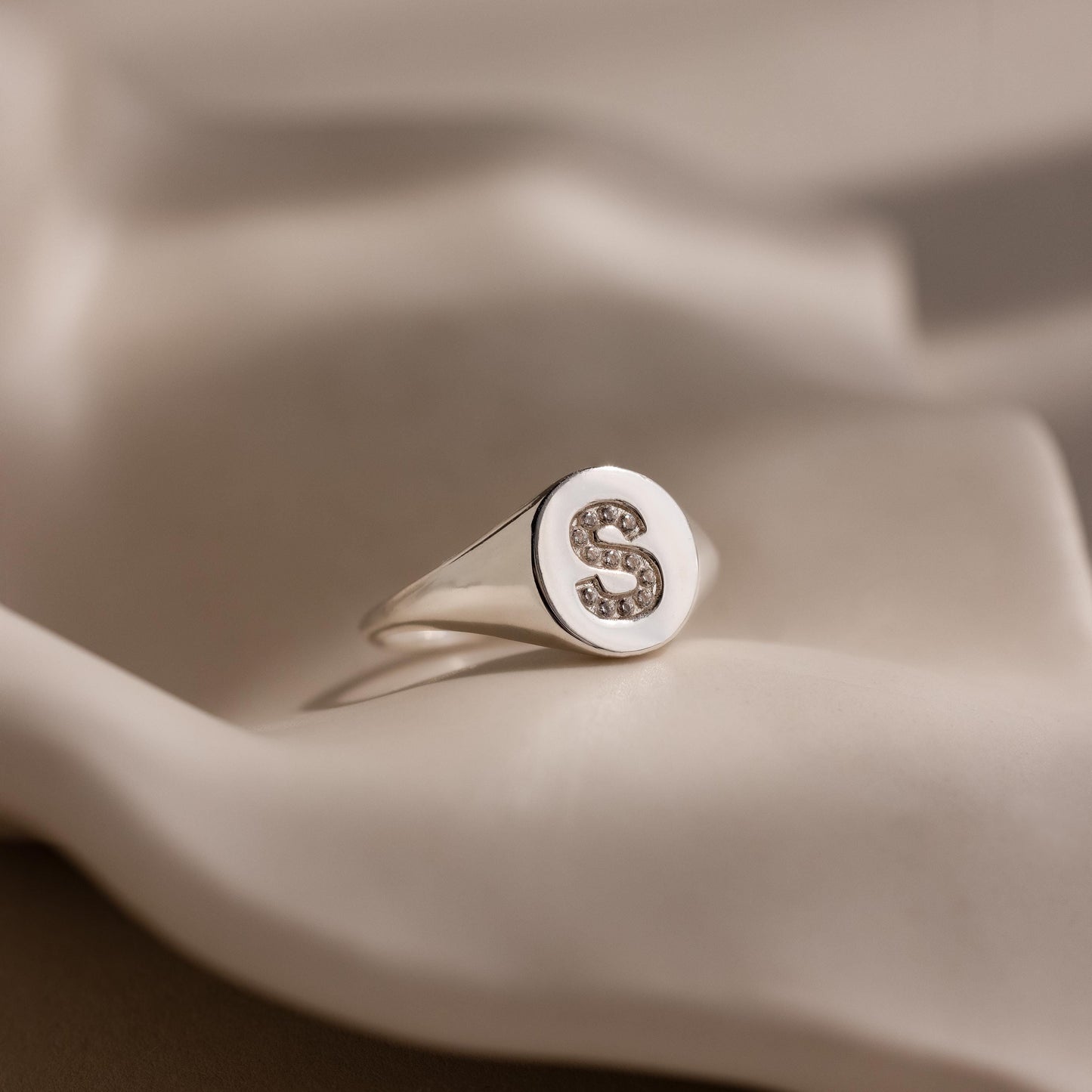 Pave Initial Signet Ring