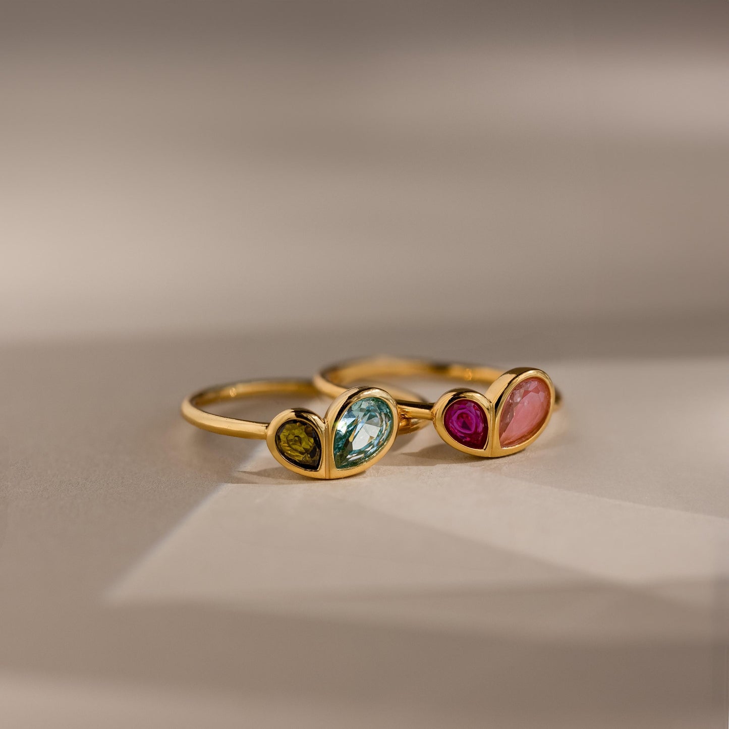 Toi et Moi Heart Birthstone Ring in 18K Gold
