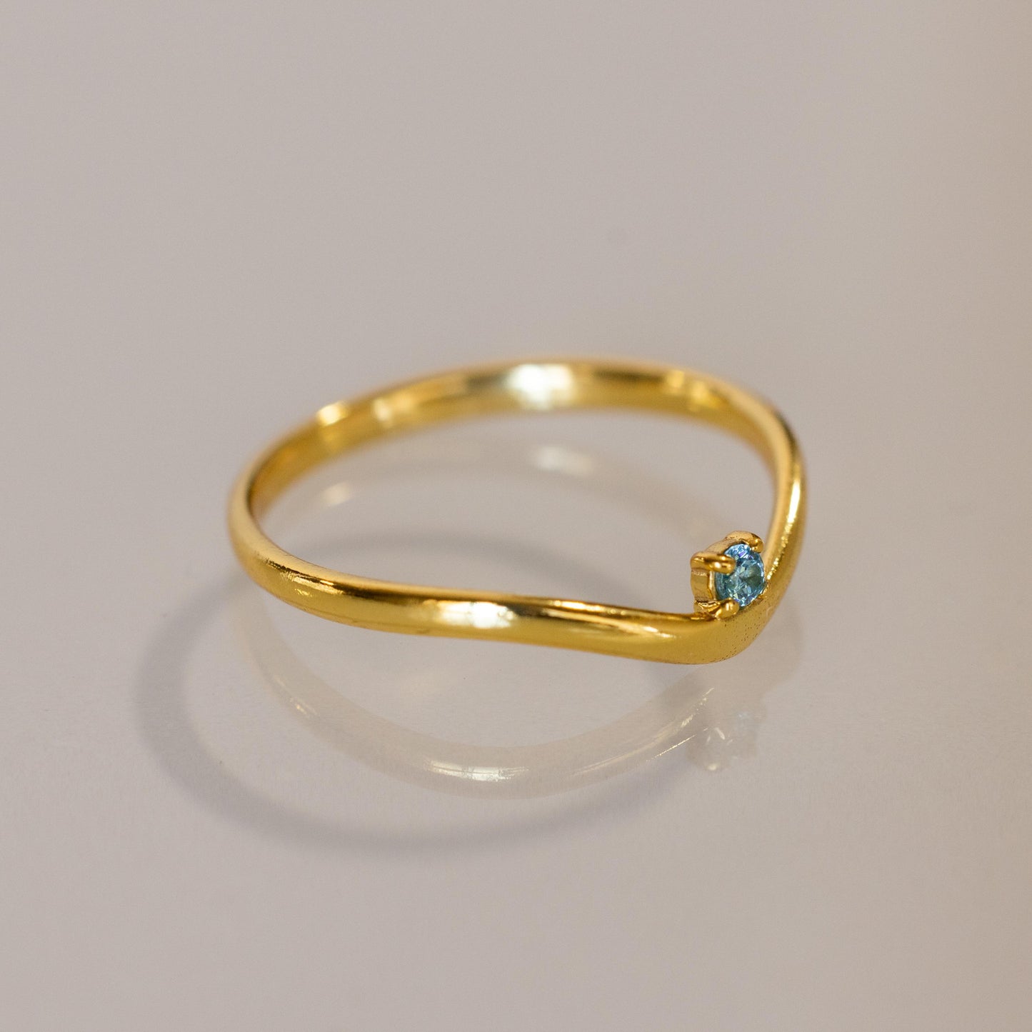 Birthstone Drop Curve Ring in Sterling Silver