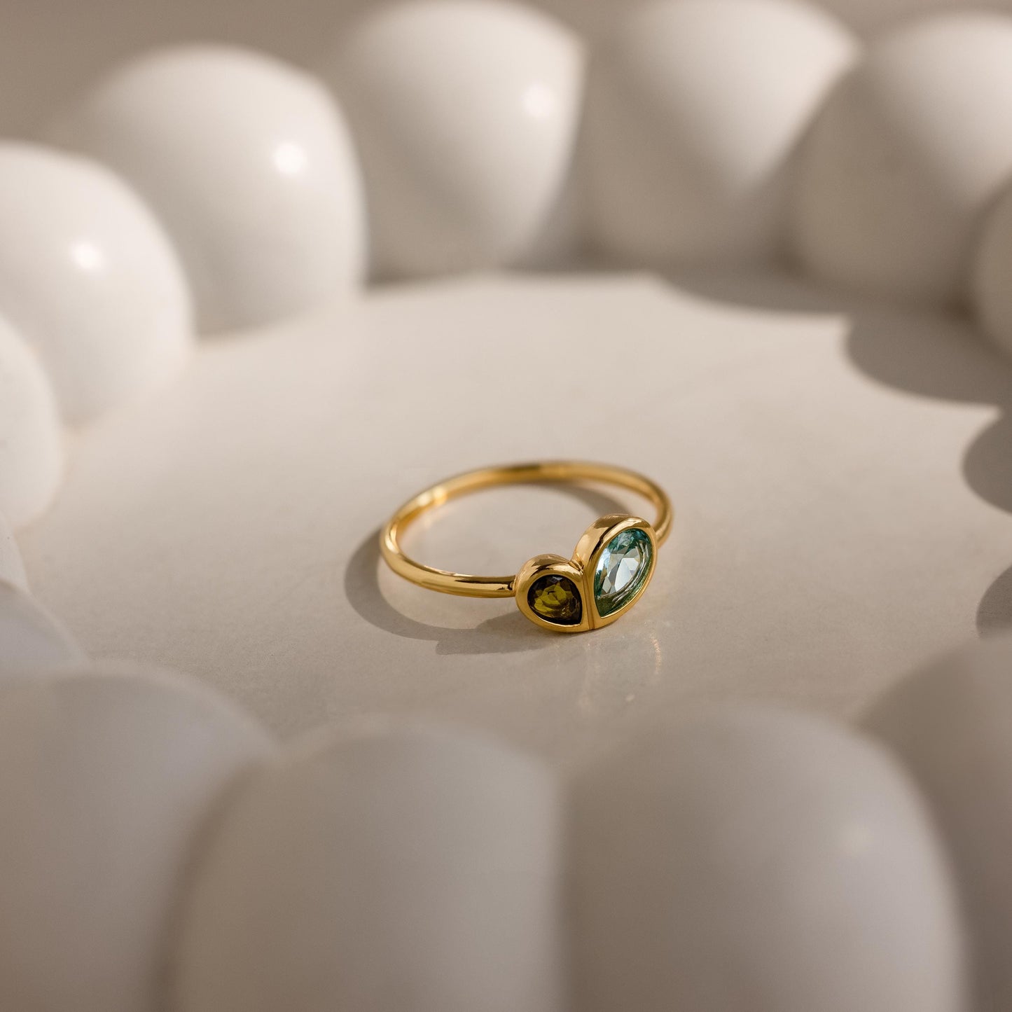 Toi et Moi Heart Birthstone Ring in 18K Gold