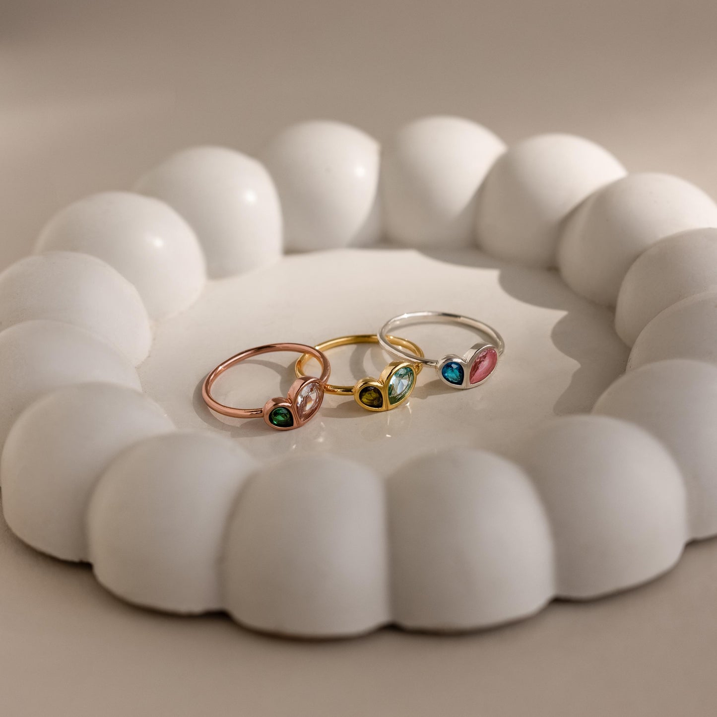 Toi et Moi Heart Birthstone Ring in 18K Gold