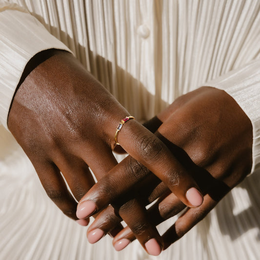 Bague Duo Baguette avec Pierre de Naissance 